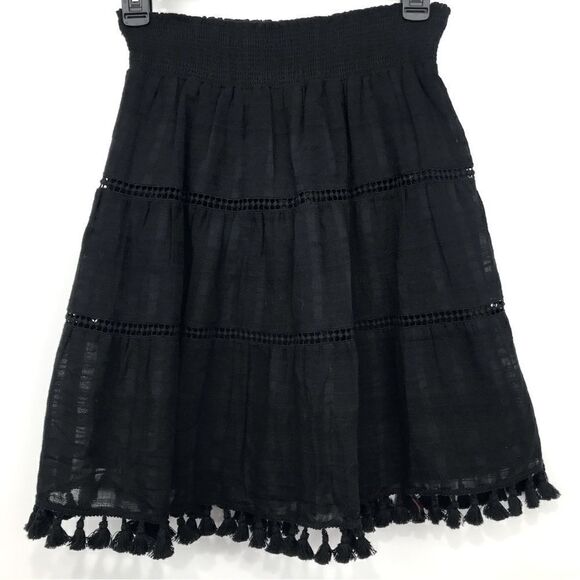 LOFT Black Tassel Hem Peasant Mini Skirt - Picture 6 of 12